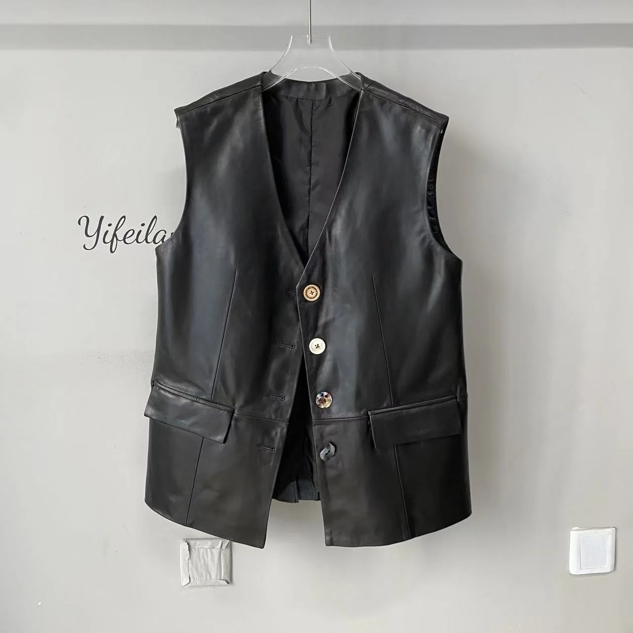 Autumn New Arrival Women's Genuine eepskin Vest Svel Long Coat V-ne Multi-purpose Faionable Outerwear