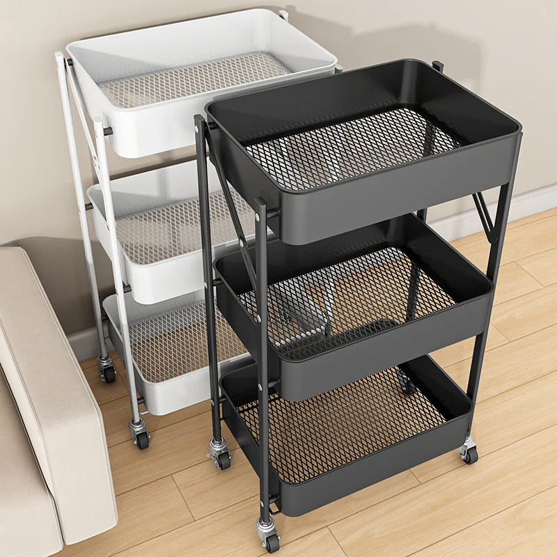custom. [3987 People Rated] Thickened Foldable Small Cart Multi-layer Snack Storage Rack Kitchen Bathroom Mobile Floor-standing