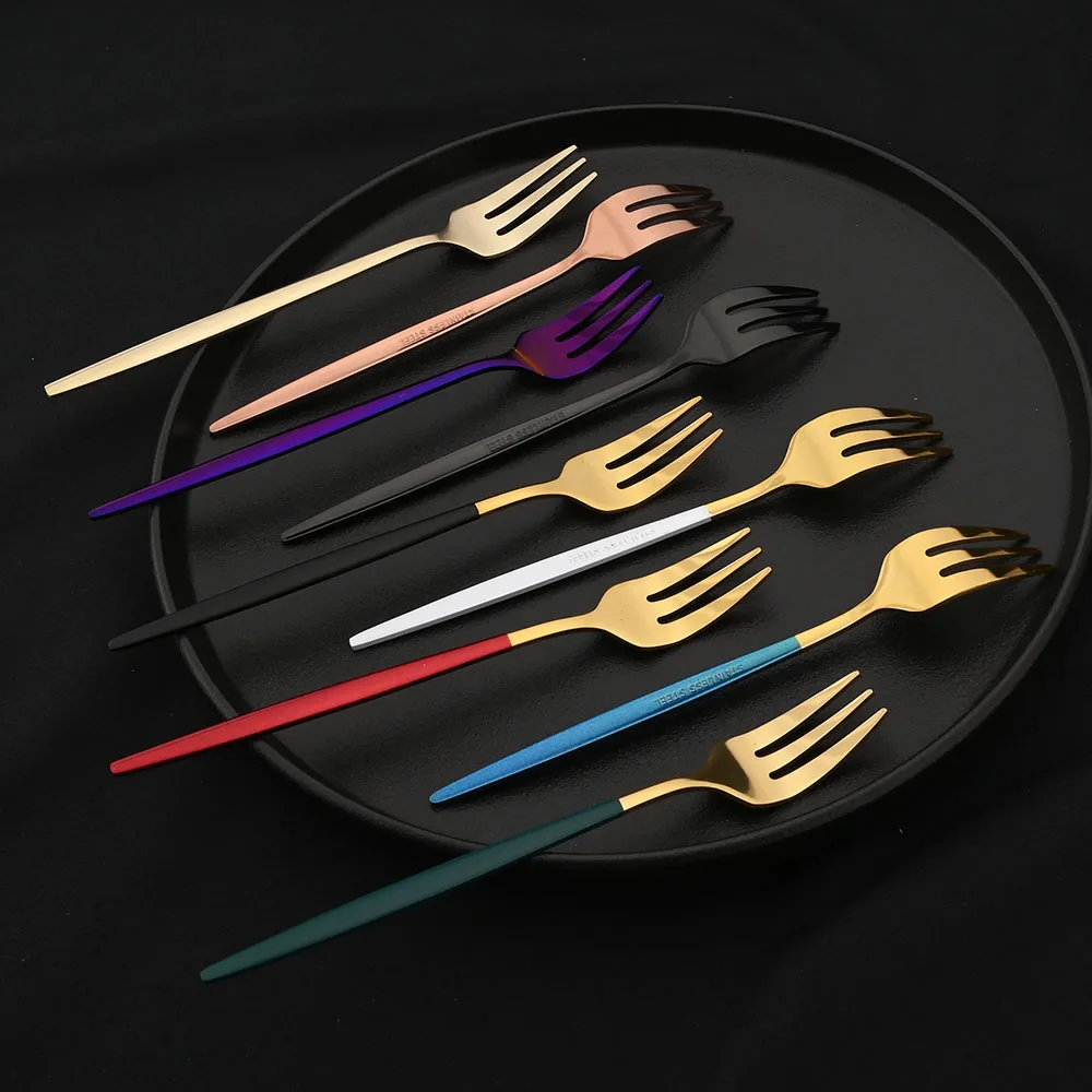 6pcs Dinnerware Set White Gold Cake Fruit Forks Cutlery Set Stainless Steel Flatware Mirror Home Snack Salad Fork Tableware Set