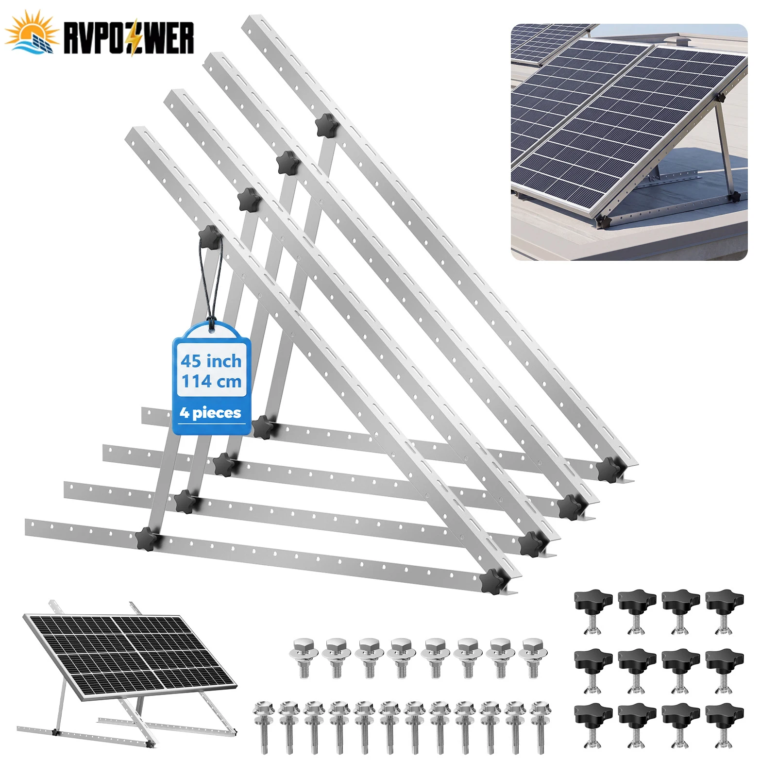 RVPOZWER 45 cali 1/2/4 zestawy – Solar Panel Tilt Mount recenzja i cena