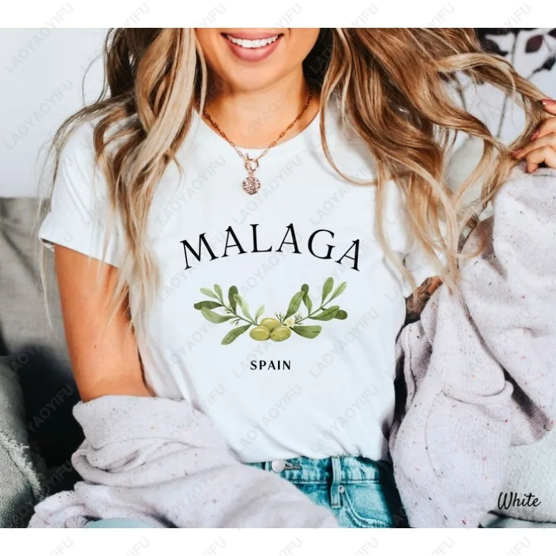 Malaga Spain Shirt Olives TShirt Unisex Crewneck Soft and Comfortable Clothing Simple Casual Style Tee Commuter Cotton Tops Gift