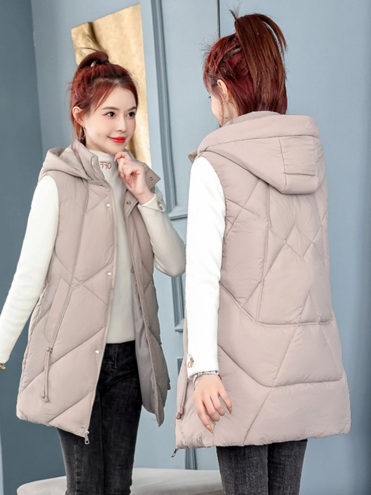 Gilet en coton matelassé pour femme, mi-long, style coréen, grande taille, Jaet Thi, vêtements d'extérieur, automne-hiver, nouvelle arrivée