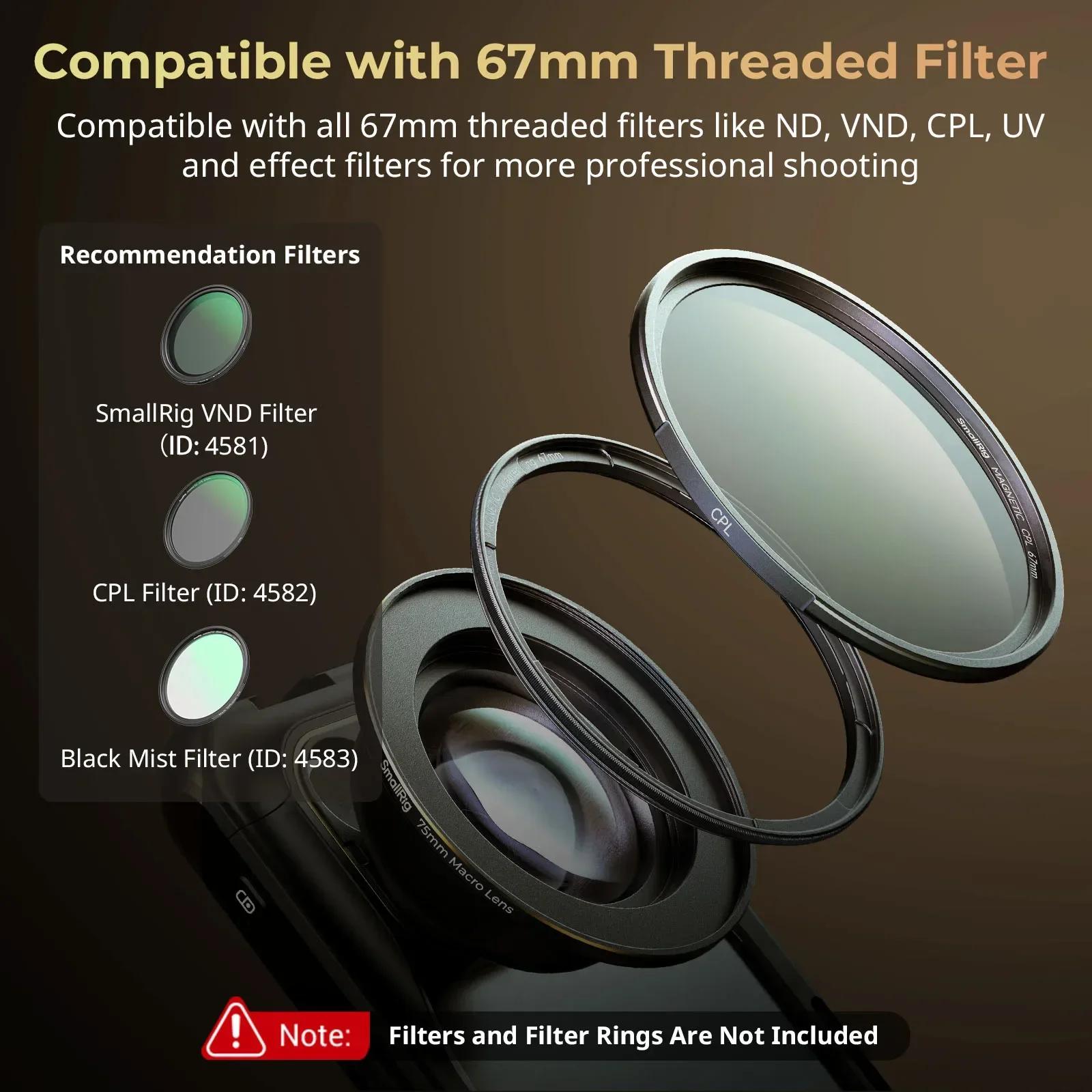SmallRig 4588 75mm Macro Lens T-mount Compact Close-Up Mobile Phone Camera Lens for iPhone 15 Samsung Huawei Xiaomi Vivo