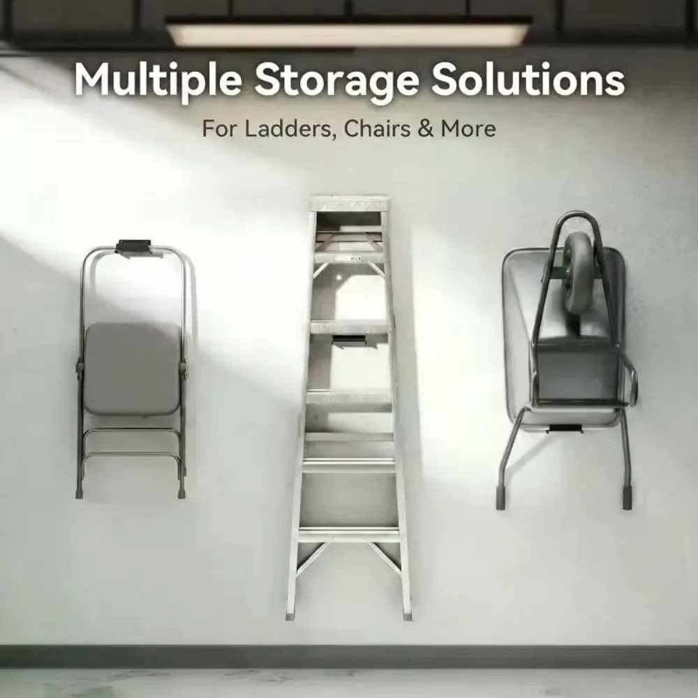 Metal Wall Mounted Ladder Hook Heavy Duty Black Heavy Duty Storage Rack Protective Front Lip Household Tool Organization