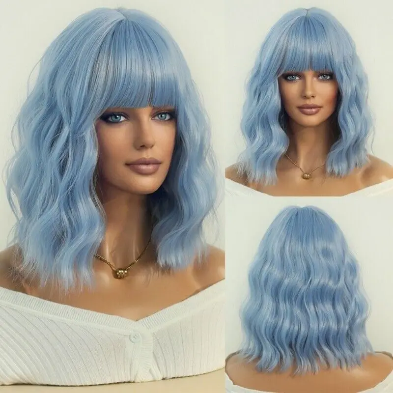 

Hot Short Wig Multicolor Wavy Curly Hair Wigs Bangs Synthetic Wig For Women