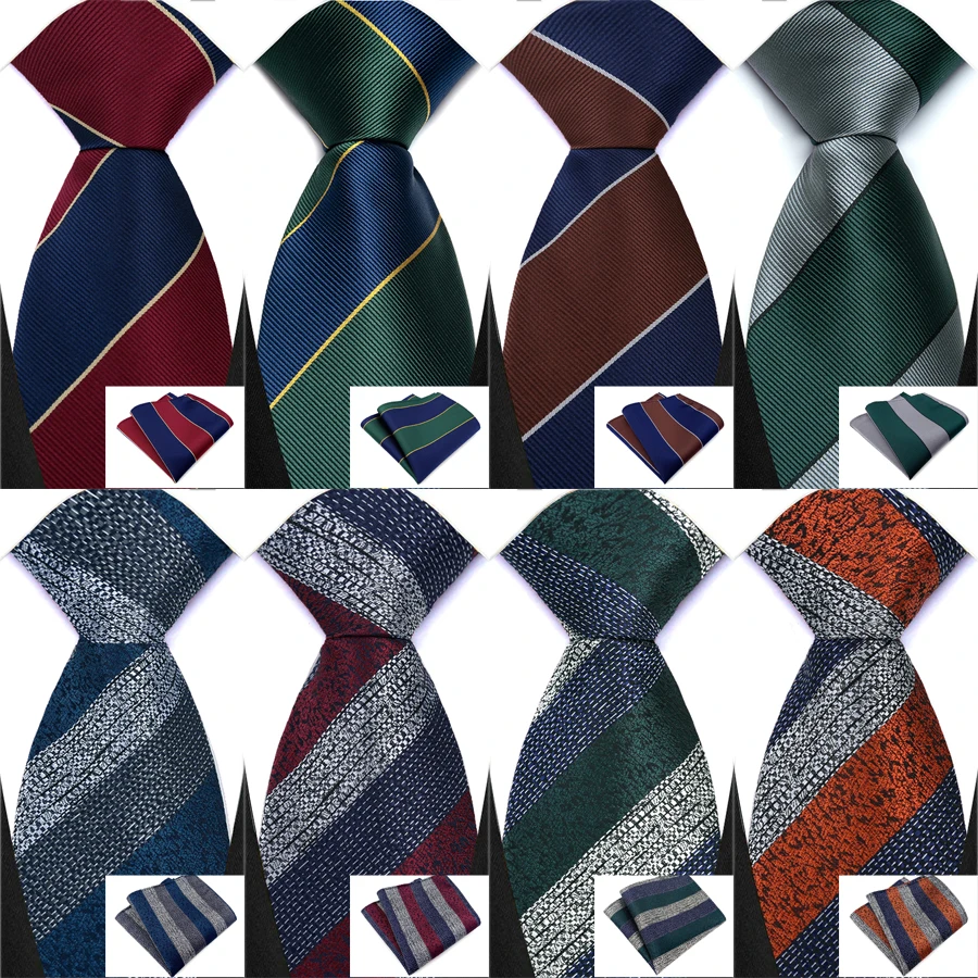 Herren-Geschenk-Krawatten-Set, Streifen, Rot, Grün, Braun, Farbe, Hochzeit, Krawatte, Einstecktuch-Set für Männer, modisches Design, hochwertige Krawatte, Einstecktuch