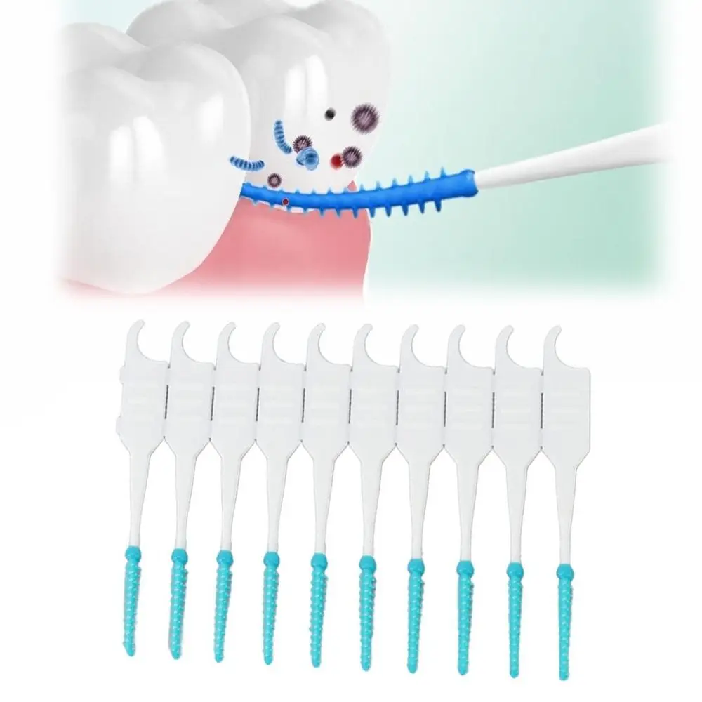 400PCS Soft TPR Interdental Brush Spiral Bristle Blue Interdental Dental Pick Non Slip Handle I Shaped Teeth Cleaning Tool