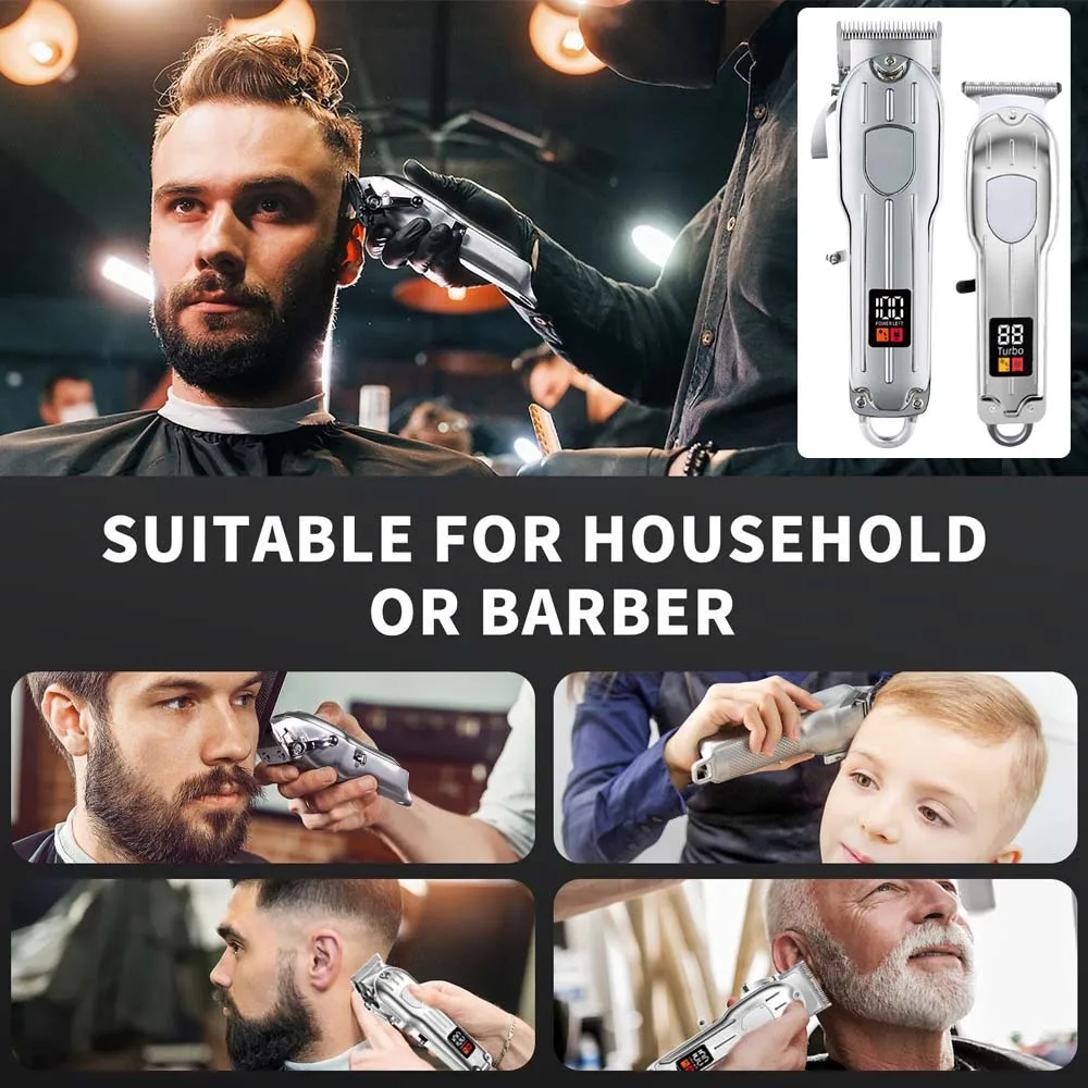 مجموعة ماكينة قص الشعر الاحترافية مع ماكينة تشذيب الشعر على شكل حرف T وشاشة LED وإكسسوارات الحلاقة للشحن السريع عبر USB