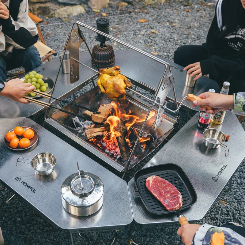 HOMFUL Outdoor Barbecue Campfire Table Aluminum Foldable Camping Splicing Combination Multifunctional Splicing Round Table