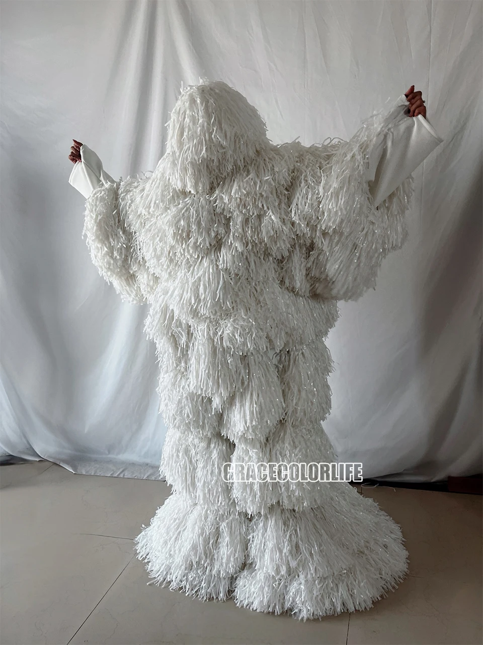 Kostum Rumbai untuk Pertunjukan Panggung Klub Malam, Gaun Liburan, Tari Modern, Kostum Spandex Elastis Berumbai Warna-warni untuk Tari Modern