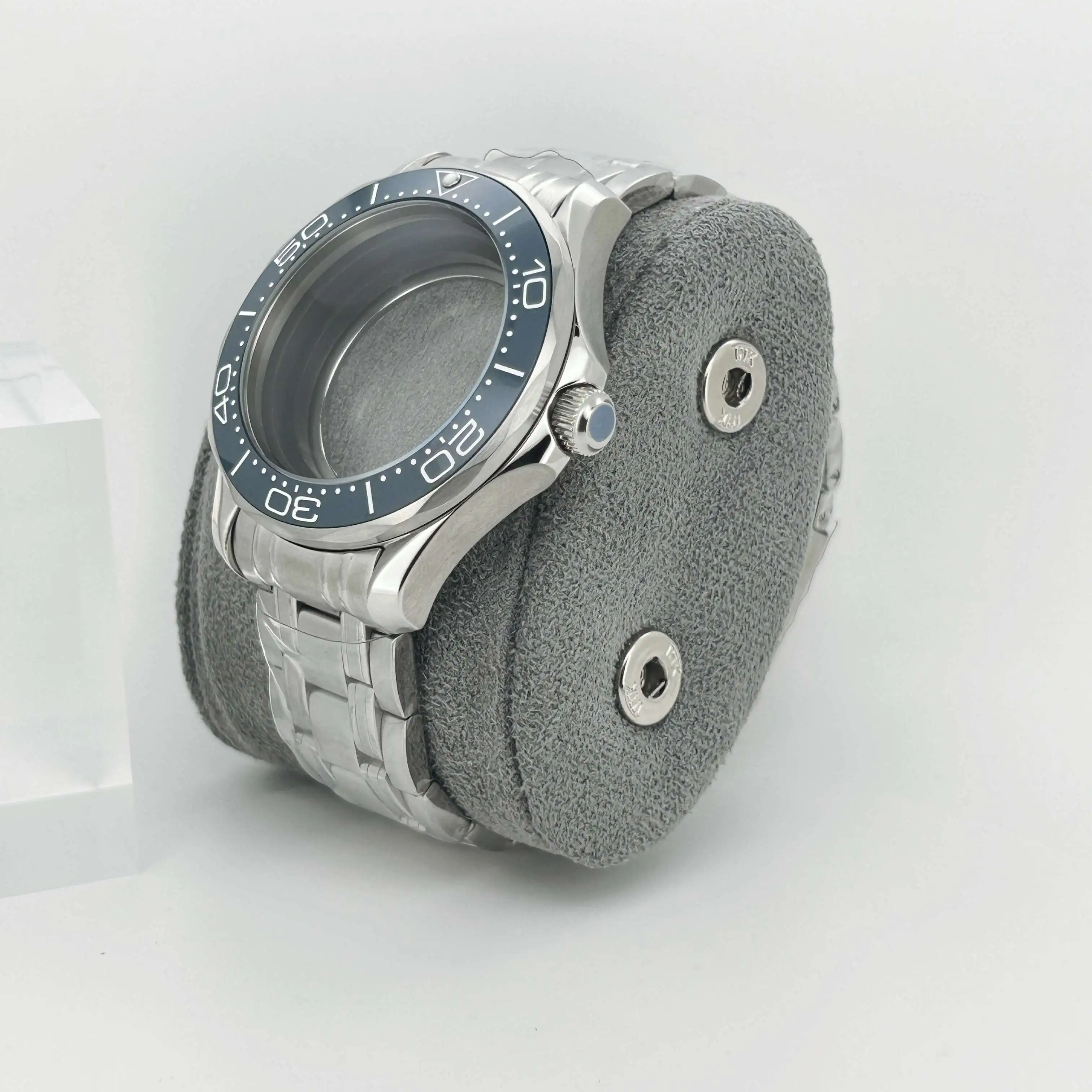 42 مللي متر الفضة حاوية من الفولاذ المقاوم للصدأ الزجاج المعدني صالح ل Omg الحصين 300 NH34 NH35 NH36 الرياضة مقاوم للماء الرجال حالة سوار فولاذي