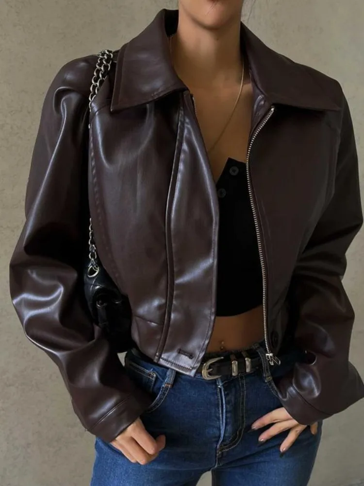 

Biker Jackets Womens Jacket Japanese Leather Wavy Layered Buttoned Regular Victorian Artistic Socialite Cozy Winter Halloween BF