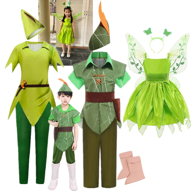Disfraz de elfo verde Peter Pan para actuación, vestido de campanilla para niña, disfraz de hada del bosque, disfraz de Peter Pan, fiesta de Navidad para niños, vestido para niños