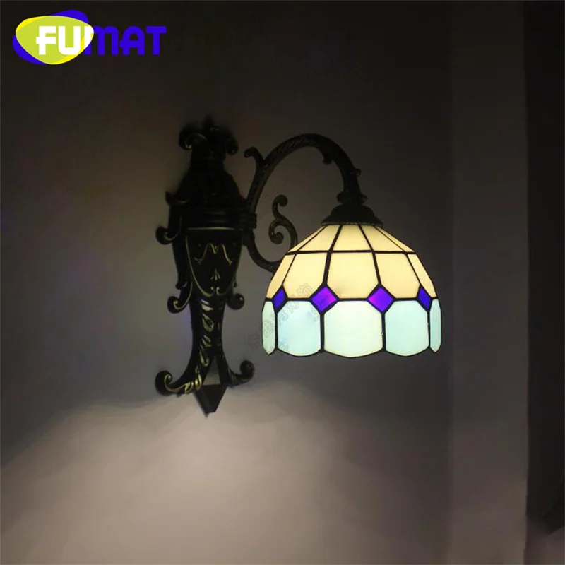 FUMAT Tiffany style stained glass Mediterranean retro wall lamp for bedroom bedside lamp living room balcony corridor LED decor