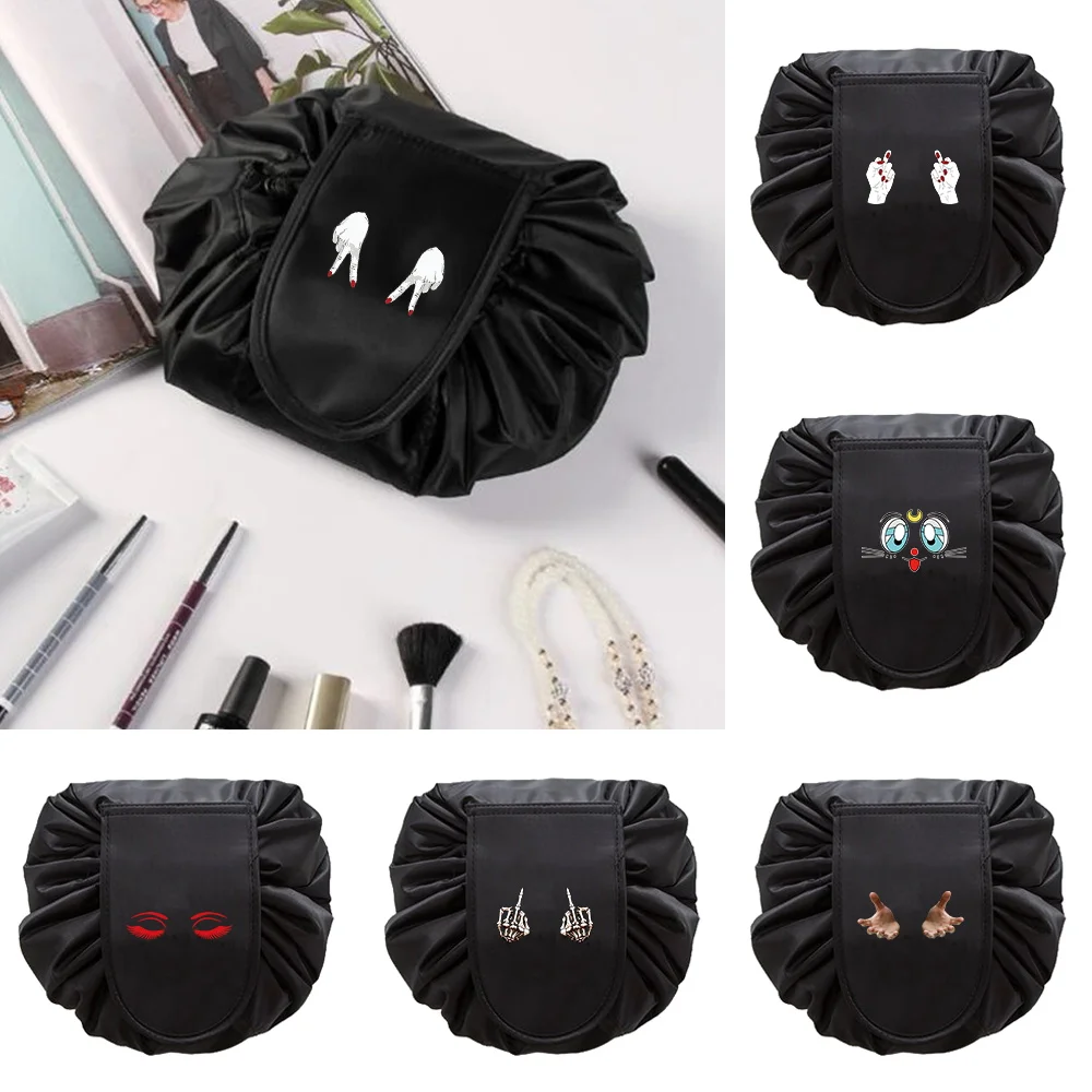 

Lazy Cosmetic Bag Suitable for Trave Can Store Large-Capacity Drawstring Organizer Makeup Bag Portable Chest Print Cometic Case