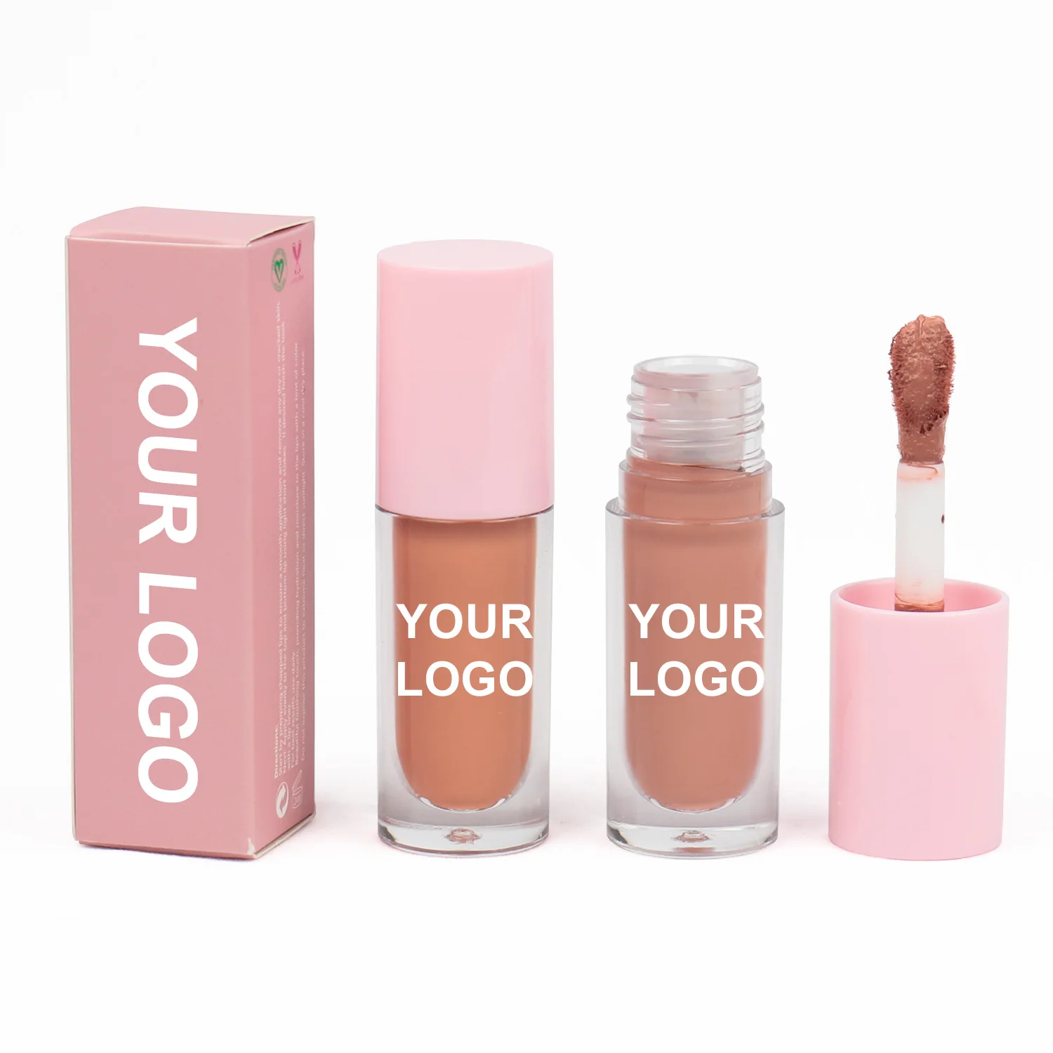 Private Label Lipgloss Lipstick Roze Mollige Ronde Buis Lip Make-up Aangepaste kleur Hydraterende Glanzende Lipstick OEM Schoonheidsproduct