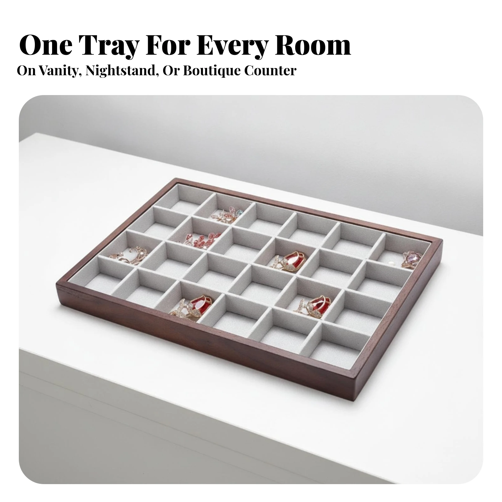 Jewelry Display Tray with 24 Compartments Compact Compartment Jewelry Tray Earring Organizer Lined Long-Lasting for Retailers