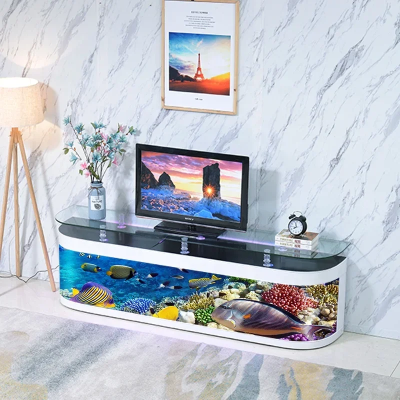 Household furniture luxury glass table coffee table with aquarium tea table and fish tank TV cupboard  stand