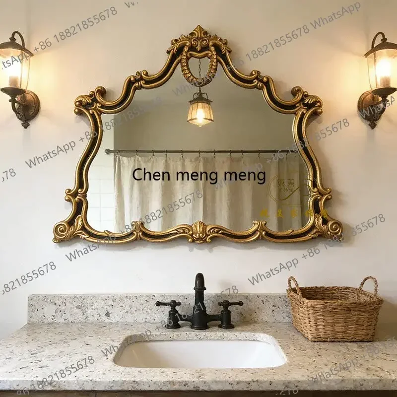 6239  French bathroom mirror retro makeup mirror American European wall-mounted decorative fireplace mirror