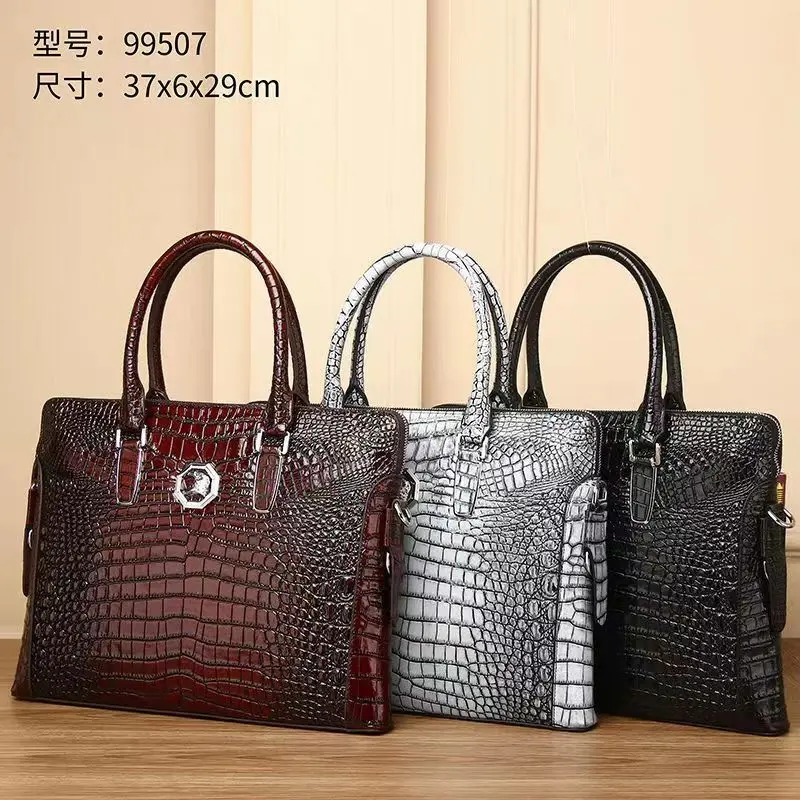 

Crocodile Bag Luxury Brand Messenger Bag Men Leather Handbag Men's Briefcase Computer Large Capacity Business File Portfolio