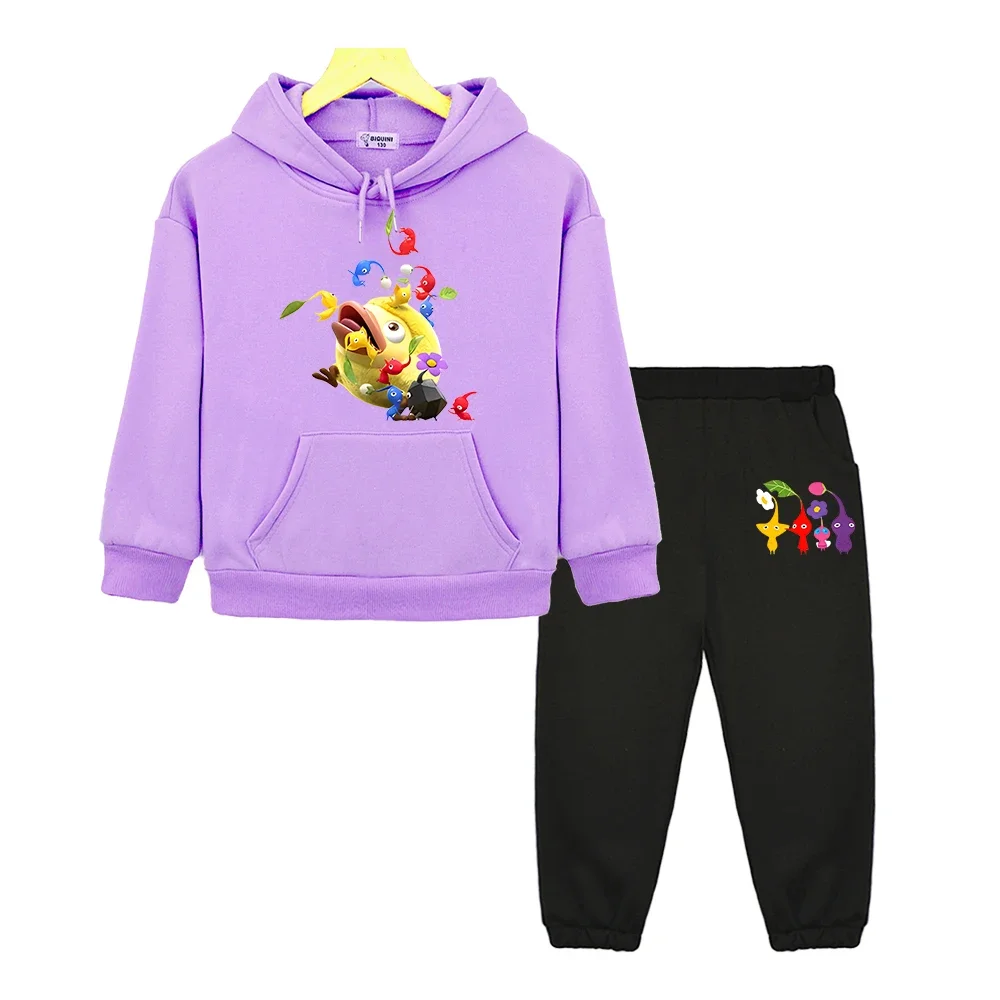 

Autumn Hoodies Print Pikmin Fleece sweatshirt anime hoodie pullover boys girls Hooded Sets 2PCS Top+ Pants kids boutique clothes