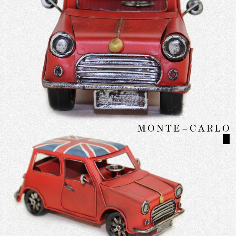 1:18 Mini Cooper Retro Iron Sheet Car Model Handmade Old Style for Collection Home Furniture and Decoration for Kid and Adult