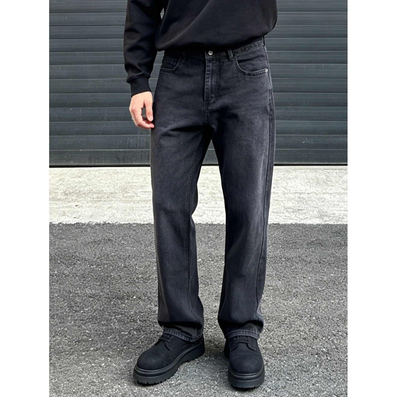Man Pants Stylish Slim Jeans Washed Black Elastic Waist Trendy Straight Fit Denim Trousers Urban Simple Mens Jeans