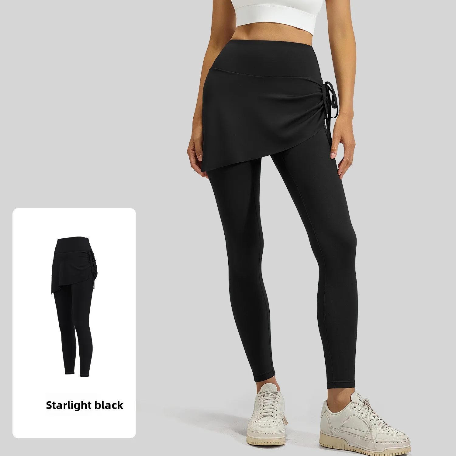 New Women's Yoga Skort with Drawstring Design; Slimming Two-Piece-Style Athletic Pants, Fitness Leggings, Running Pants Sexy L
