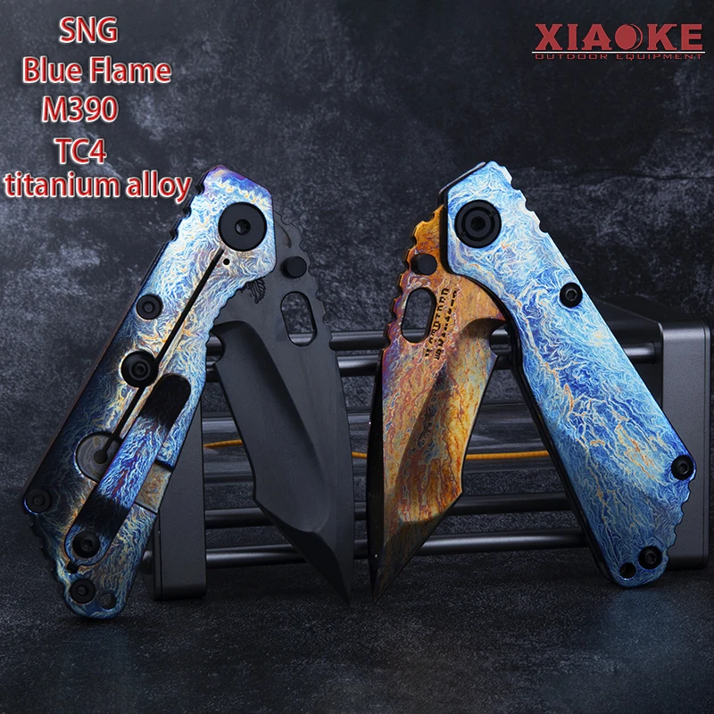M390 Steel Folding Pocket Knife with TC4 Titanium Handle Outdoor Camping EDC Tool Nano DLC Anodized Blade Gift for Men