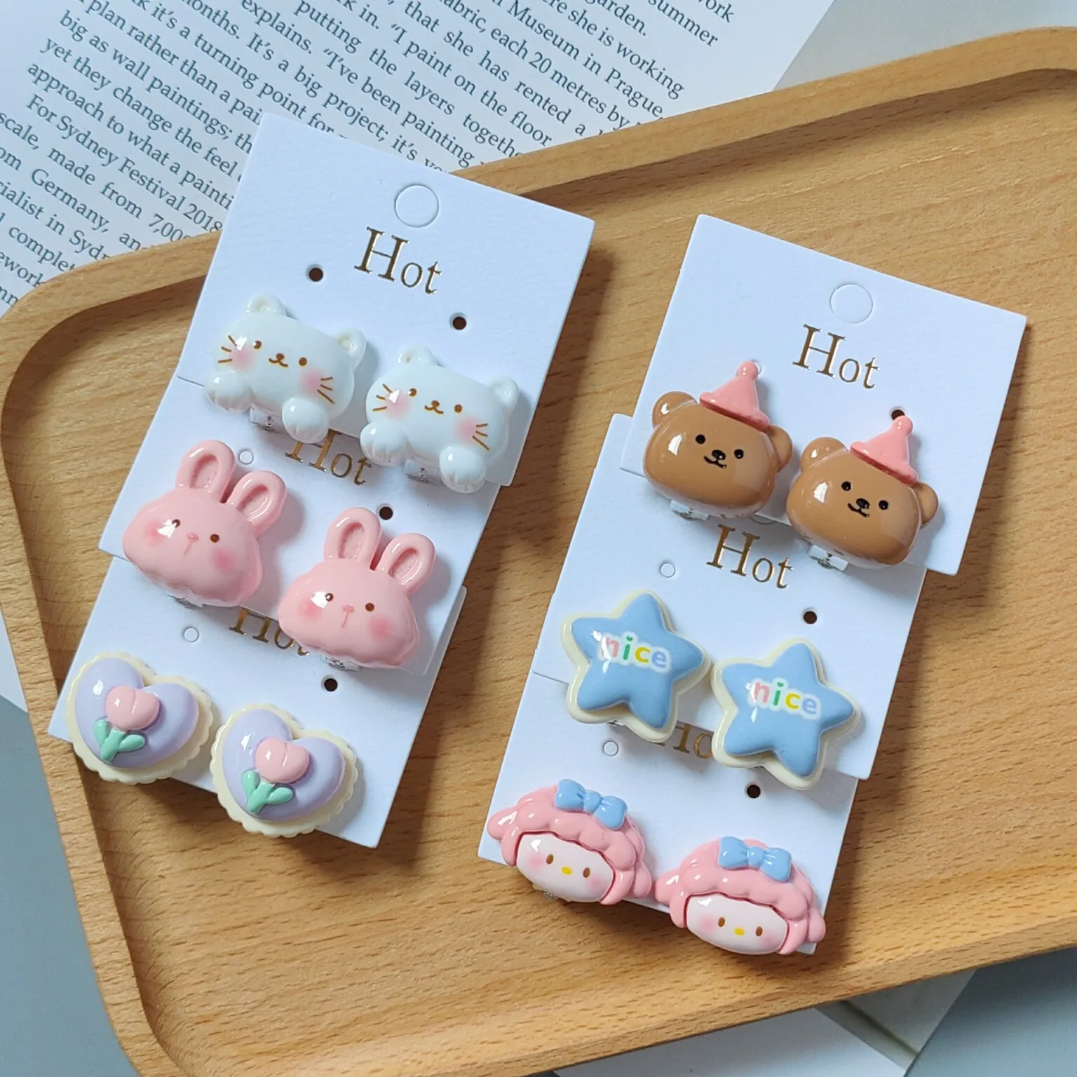 لطيف الأرنب الدب ستار الراتنج كليب على أقراط للأطفال الفتيات الصغيرات لا اخترقت جميل القرط الموضة مجوهرات