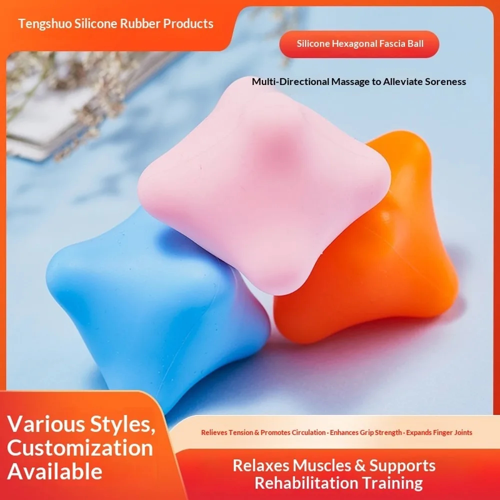 Custom Logo Silicone Hexagon Massage Ball for Muscle Relaxation Myofascial Trigger Point Fitness Therapy