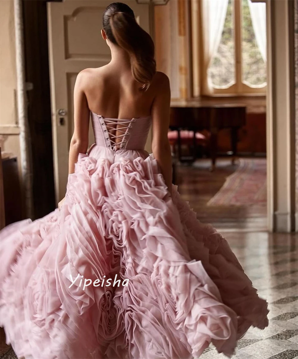 Modern Style Strapless Ball gown Pleat Backless Ankle-Length Organza Bespoke Occasion Dresses Evening 