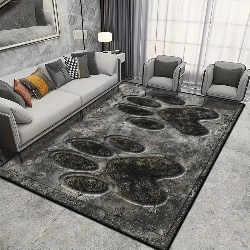 

3D Vintage Worn-out Puppy Footprints Carpet with Wooden Texture Footprints Anti Slip Pad Suitable for Bedroom and Living Room