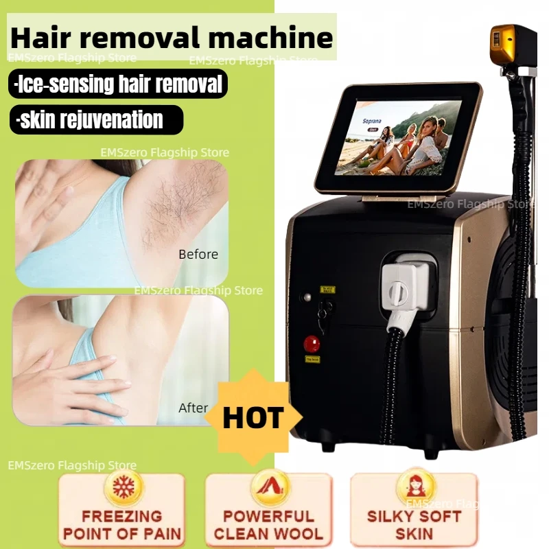 Latest Diode ND YAG Laser Hair Removal Device Triple Wavelength 3000W Power Painless and Permanent 808nm+1064nm+755nm