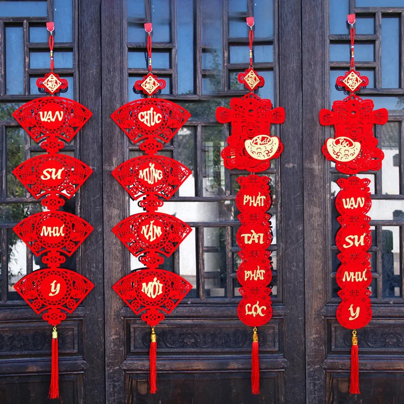 Vietnamese Lunar New Year Couplet Chinese Spring Festival Door Pendants 2025 Wall Hanging Decor The Year of Snake Door Supplies #3