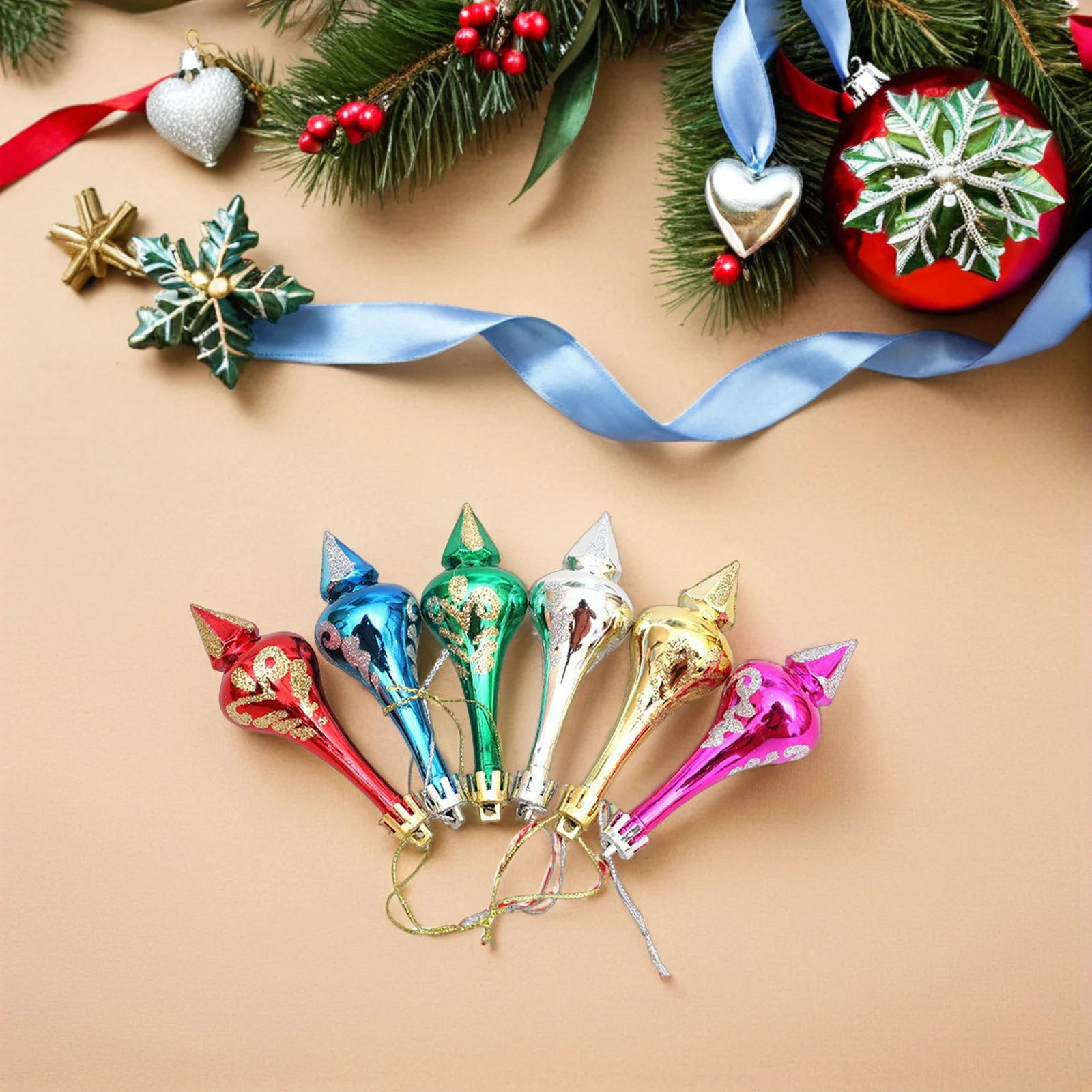 

12Pcs Gourd Shaped Xmas Hanging Decorations Electroplated Finish Christmas Tree Pendants Indoor Outdoor Festive Holiday Ornament