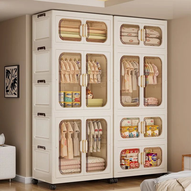

Snap-Assembly Foldable Baby Wardrobe – Multilayer Clothes & Toy Storage Cabinet for Living Room/Bedroom, Compact Home Organizer