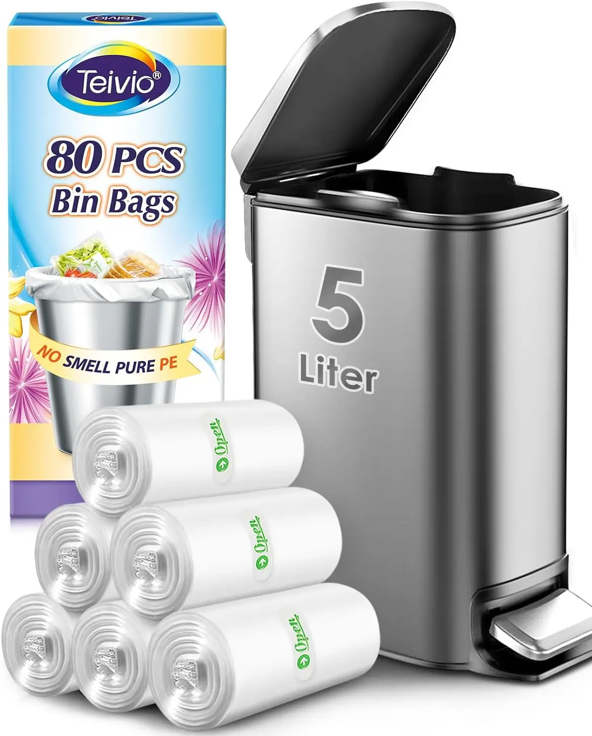 

1.2 Gallon 80 Counts Strong Trash Bags, Clear Garbage Bags for Home Office Kitchen, Fits 5-6 Liter and 0.8-1.6 Gal