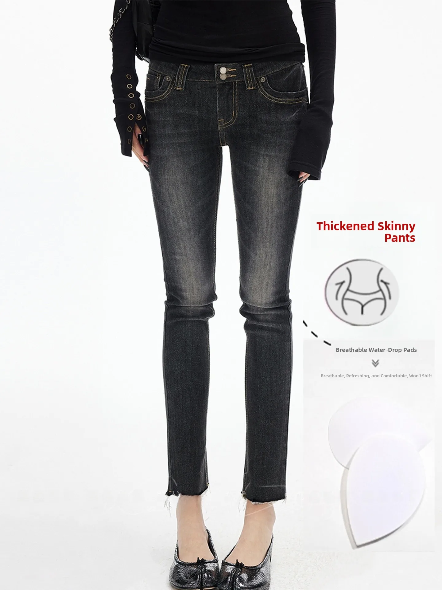 

Retro Distred Slim Fit Jeans High Waist Embroidered Design Nine Points Women's High Elastic Cotton Denim Breathable