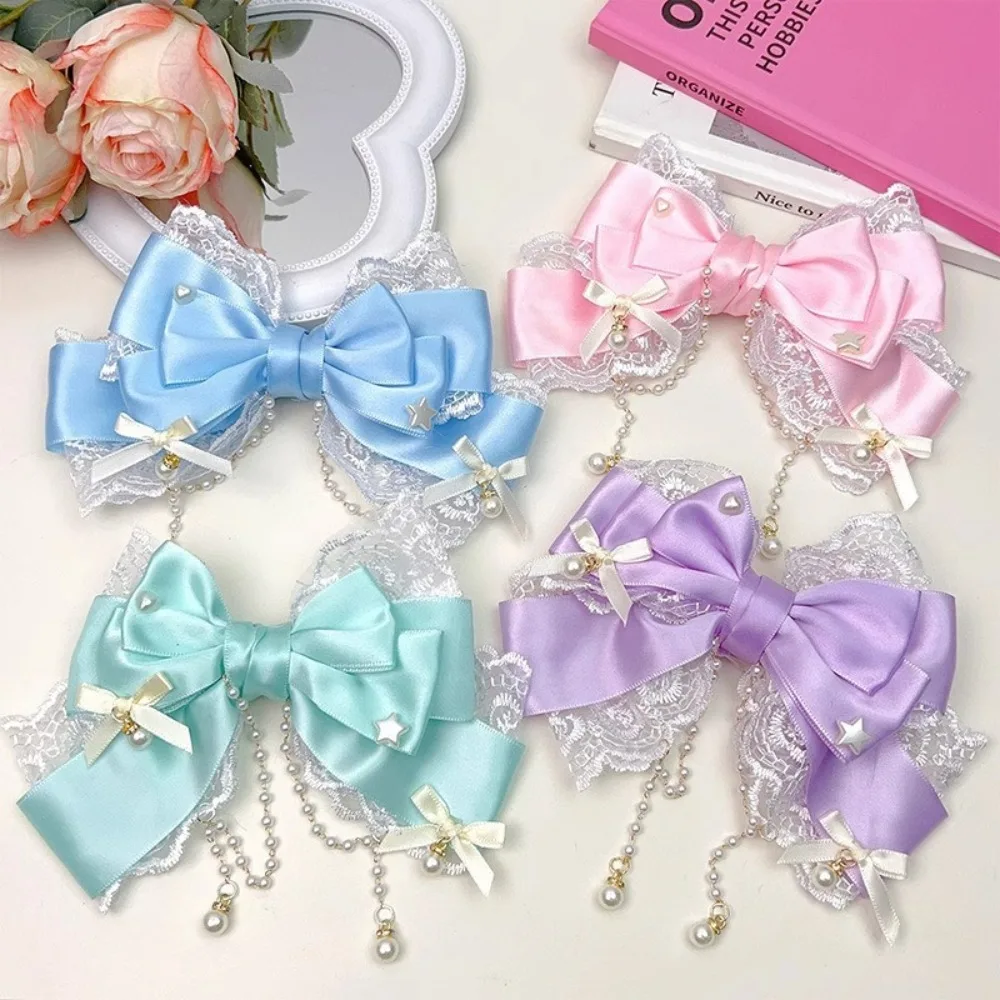 

Hair Accessories Lace Bow Lolita Bow Headpiece Cosplay Headwear Pearl Princess Headwear Handmade KC Lace Bow Hair Clip