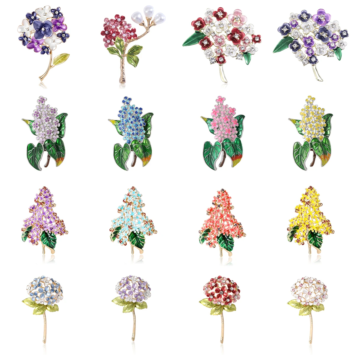 Enamel Hydrangea Brooches for Women Unisex Plant Pins Multi-color Available Fashion Jewellery Accessories Gifts