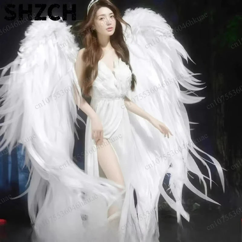 Oversized White Feather Angel Wings, Halloween Costume, Catwalk Nightclub Party Performance Props