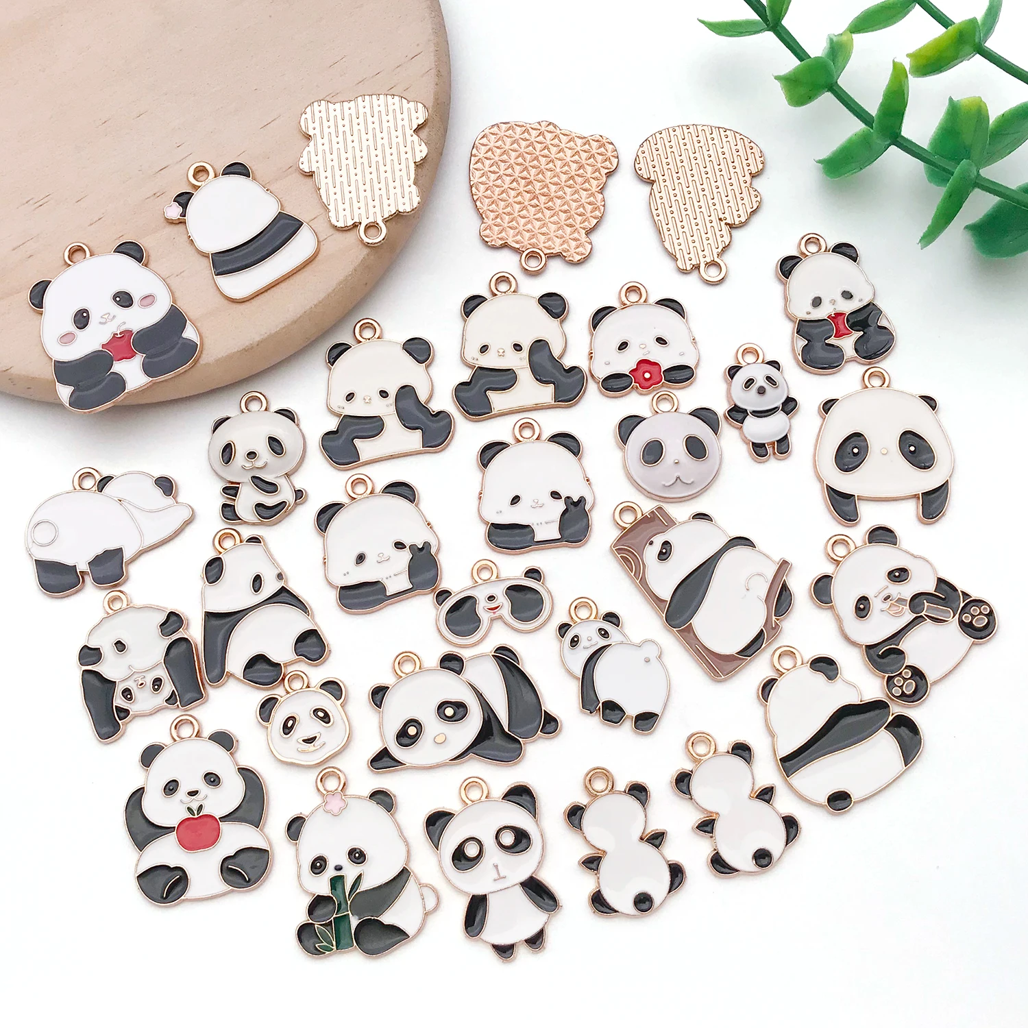 Chinese Style Panda Charms, 30/50 Pcs Cartoon Panda Bamboo Enamel Alloy Pendants for DIY Earrings & Keychains Jewelry Making - view 6