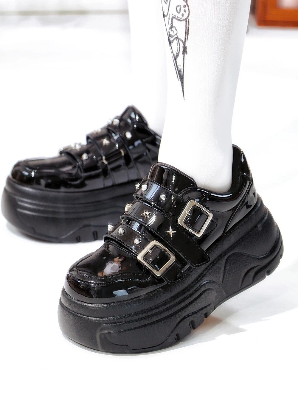 

Туфли в стиле панк на толстой подошве, готические туфли в стиле субкультуры в стиле Лолиты, милые туфли из губки для девочек, студенческие одиночные туфли для увеличения роста Y2k