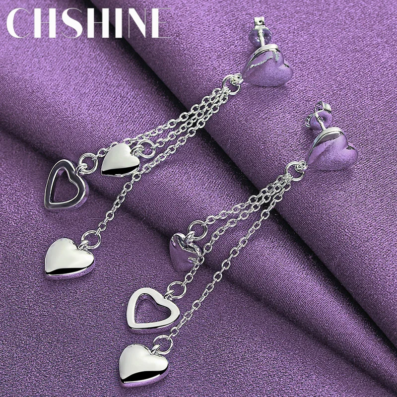 

CHSHINE 925 Sterling Silver Solid/Hollow Heart Earrings For Women Wedding Party Fashion Charm Jewelry