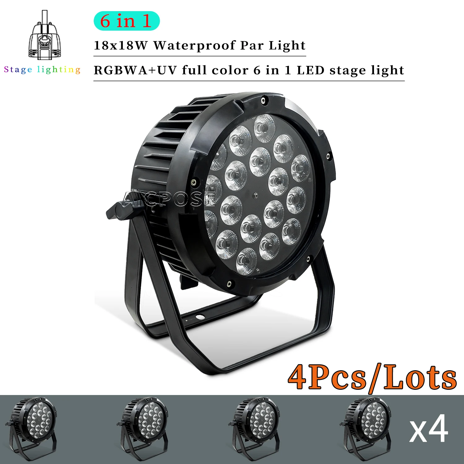 4 buah/lot lampu panggung luar ruangan tahan air 18x12W RGBW/18x18W RGBWA + UV 6-in-1 lampu LED Par kontrol DMX DJ Disco perlengkapan panggung