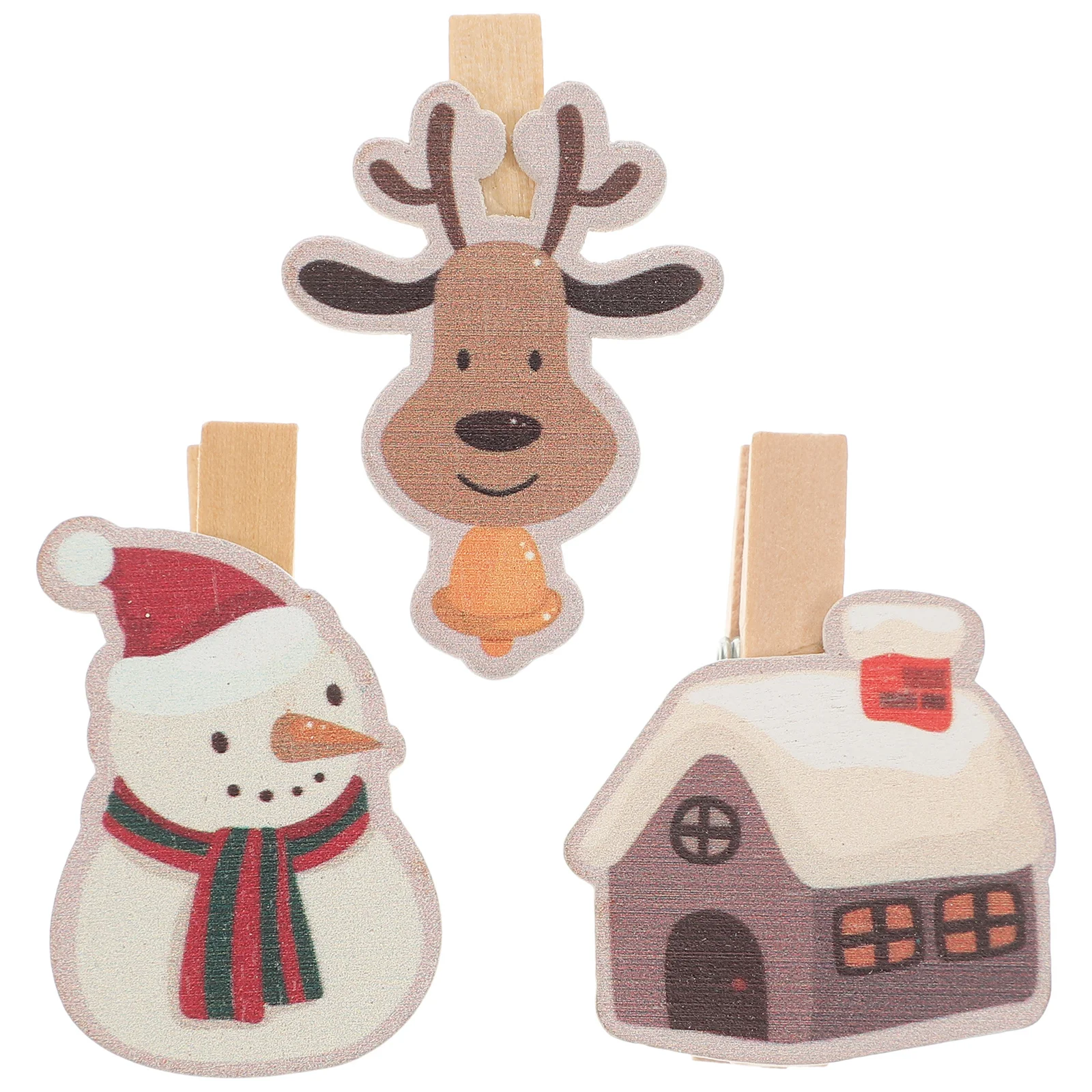 

12Pcs Christmas Wooden Clips Stylish Xmas Photo Holders for Displaying Memos Postcards on Tree Window Door Decor