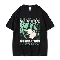 Funny What Isn't Resolved Raccoon Graphic T Shirt Vintage Japanese Harajuku Men Women T-shirts Clothing Oversized Cotton T-shrit