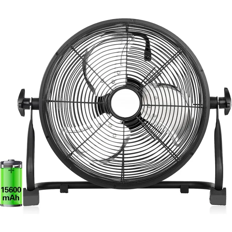 

12" 15600mAh Battery Operated Outdoor Floor Fan, High Velocity Portable Fan with Rechargeable Battery, Metal Blade, USB