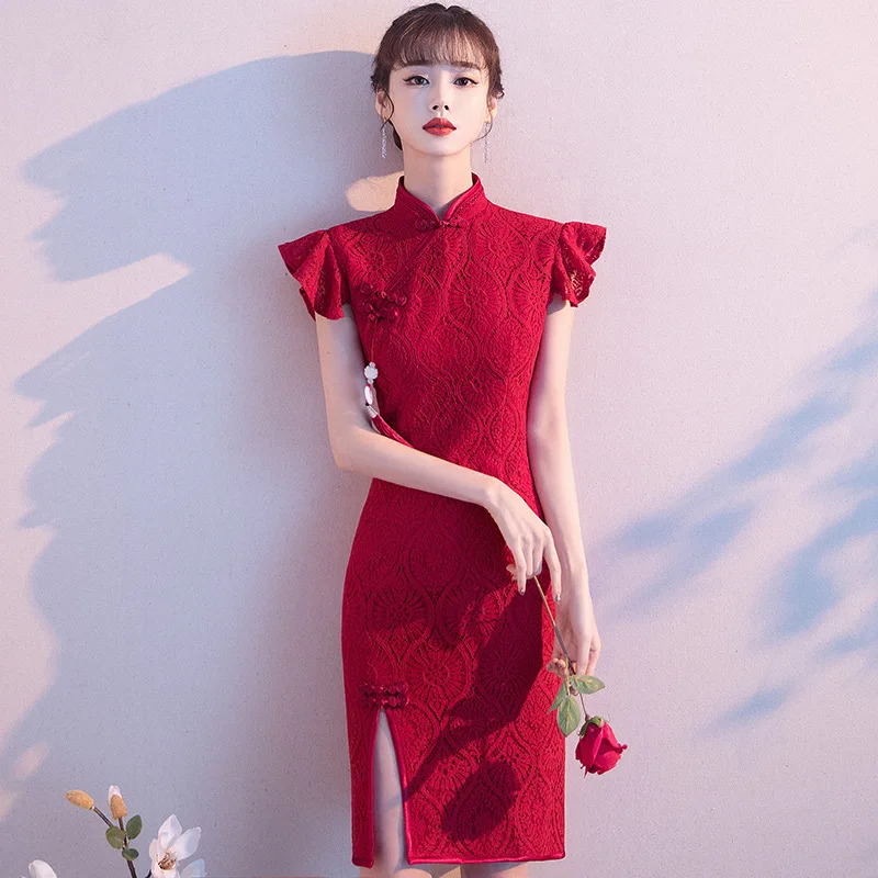 

Sexy Slim Split Cheongsam Celebrity Banquet Dress Chinese Burgundy Evening Party Dress Qipao Elegant Classic Vestidos De Festa